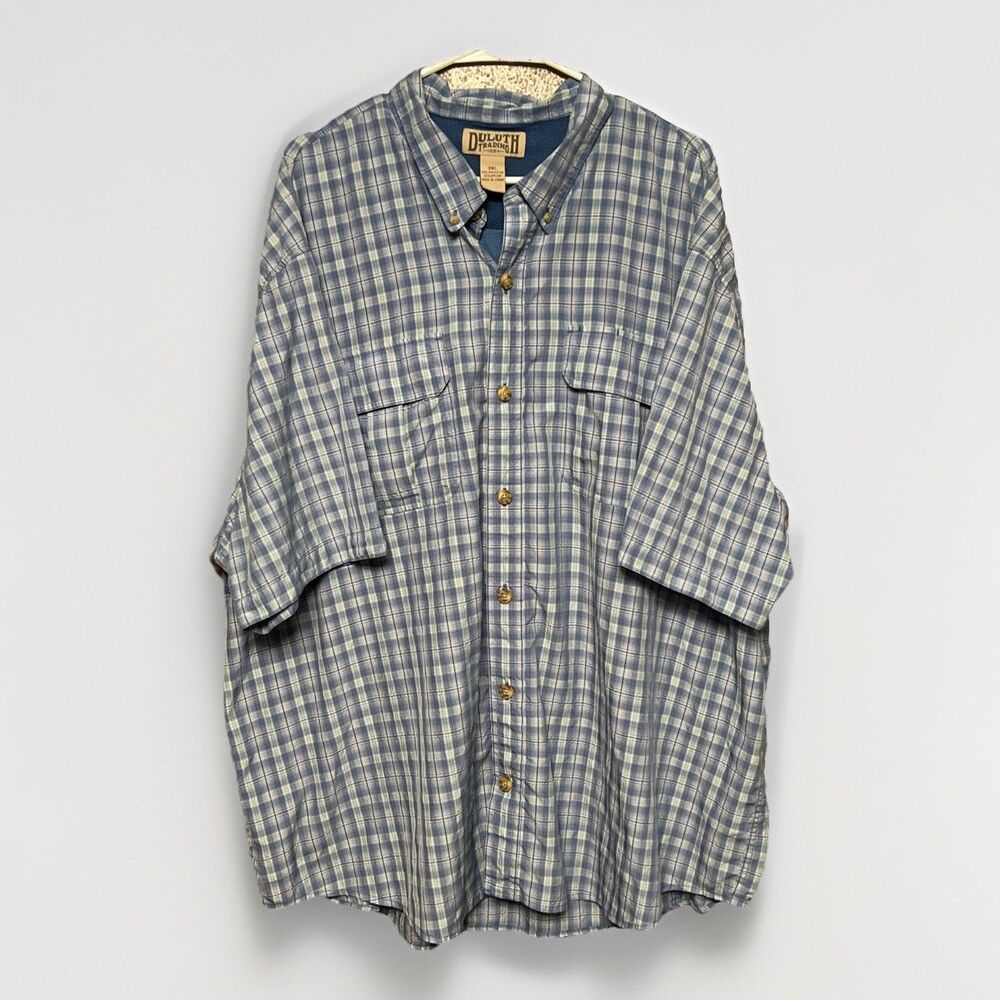 Duluth Trading Men’s Sz 3XL Blue Plaid Polyester Button Down Shirt